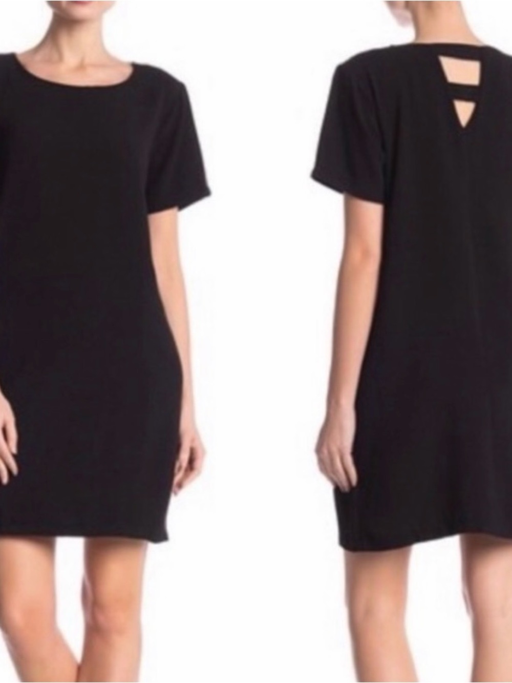bobeau Black Short Sleeve Shift Dress with Back Cutouts